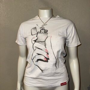 White Graphic Tee with Lighter Design